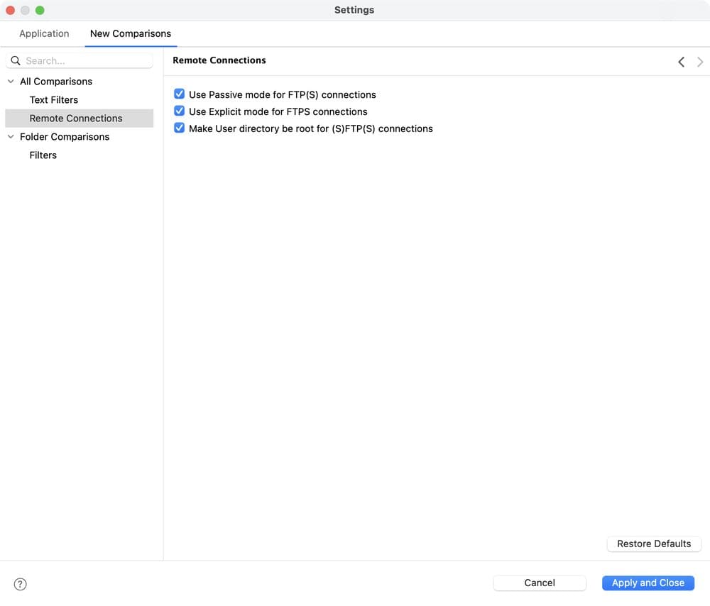 The Remote Connections page of the Settings window