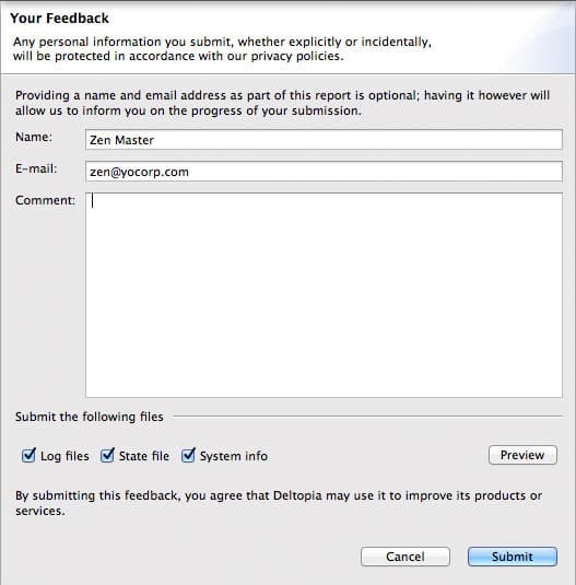 Submit Feedback dialog