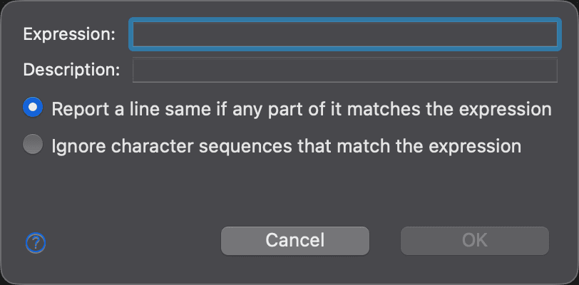 Text Comparison Filter Dialog