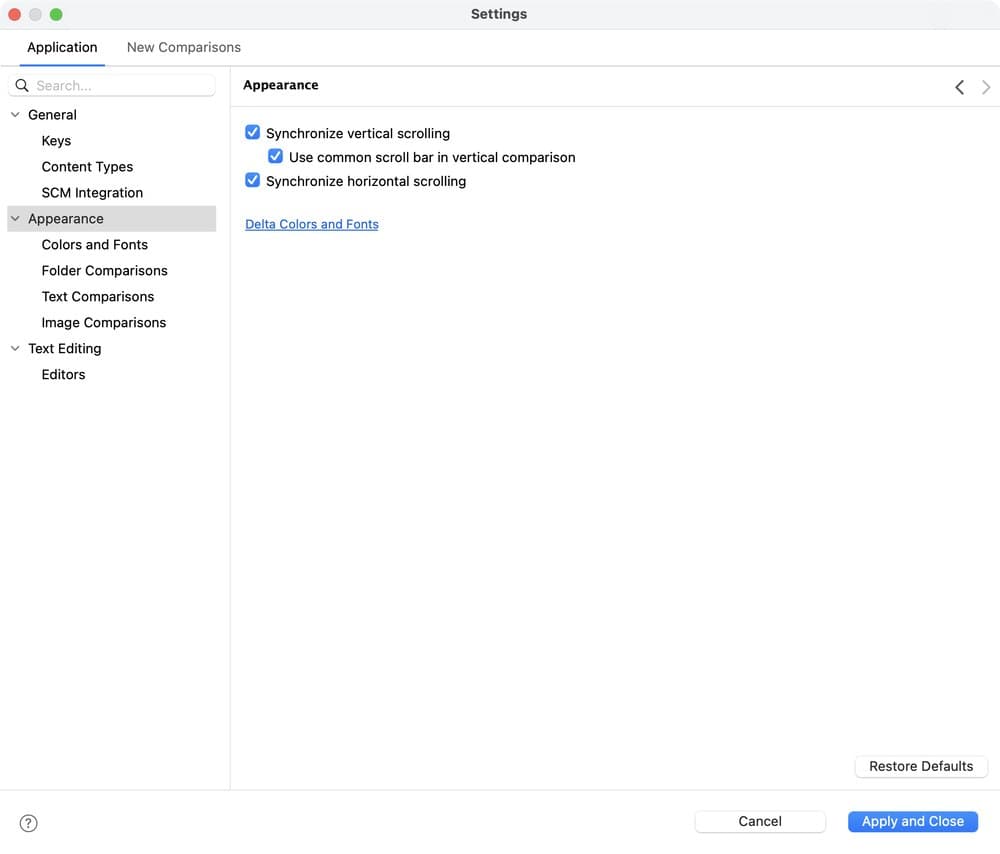 The Appearance page of the Settings window