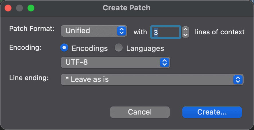 Create Patch dialog