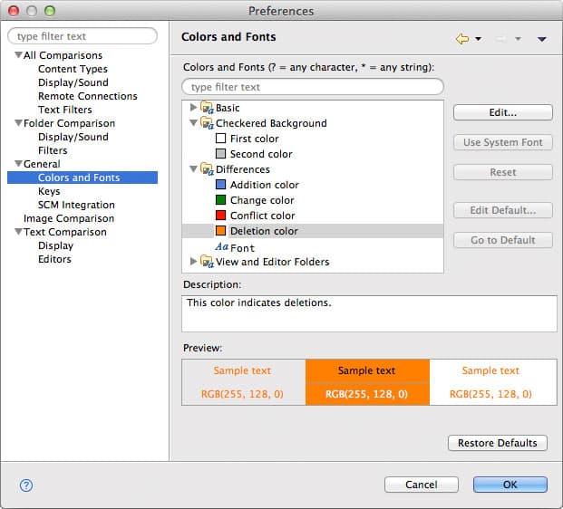 Colors and Fonts preference page