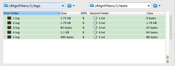 Folder comparison with align filter