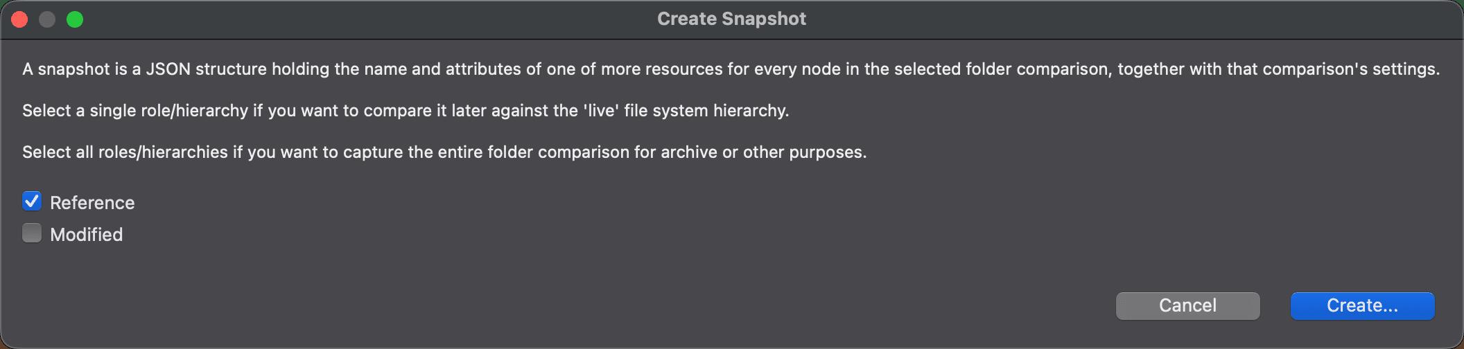 Create Snapshot dialog