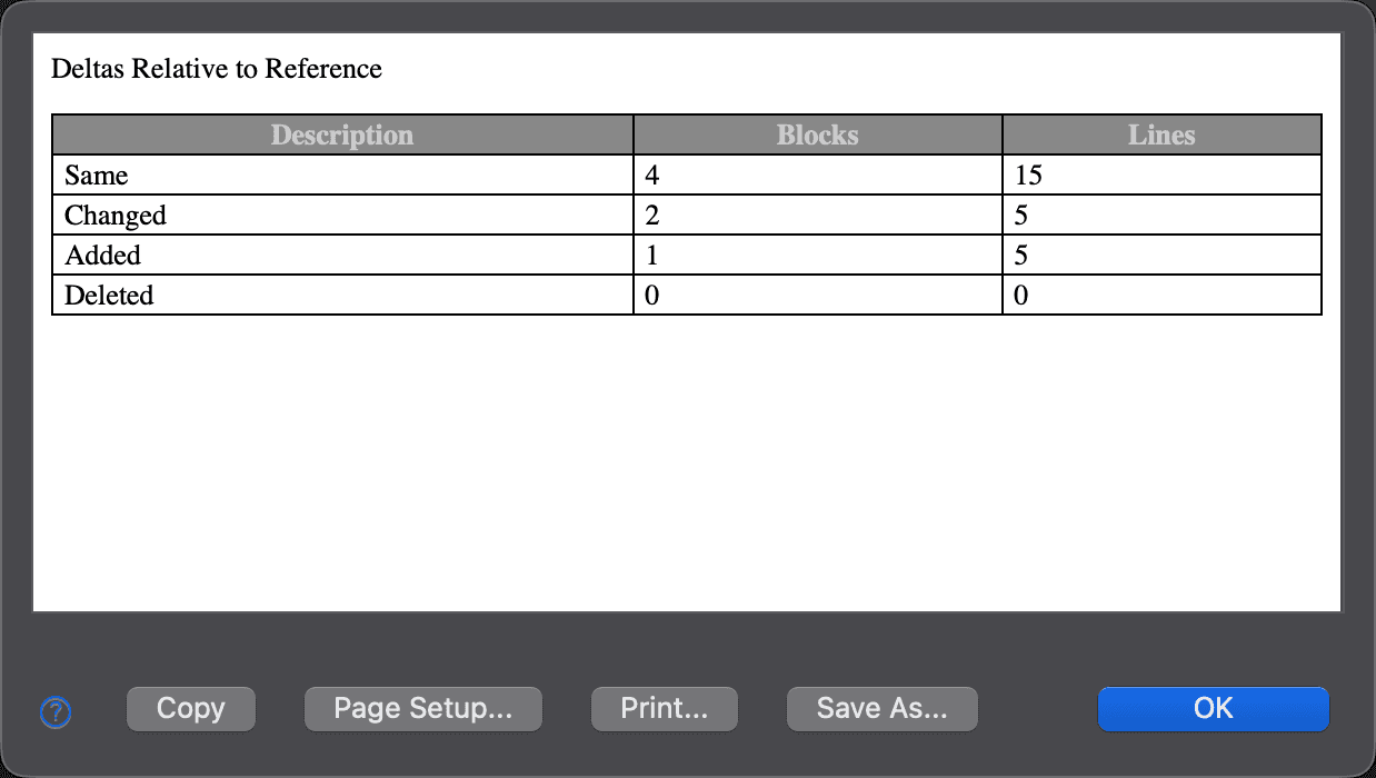 Text Comparison Summary dialog