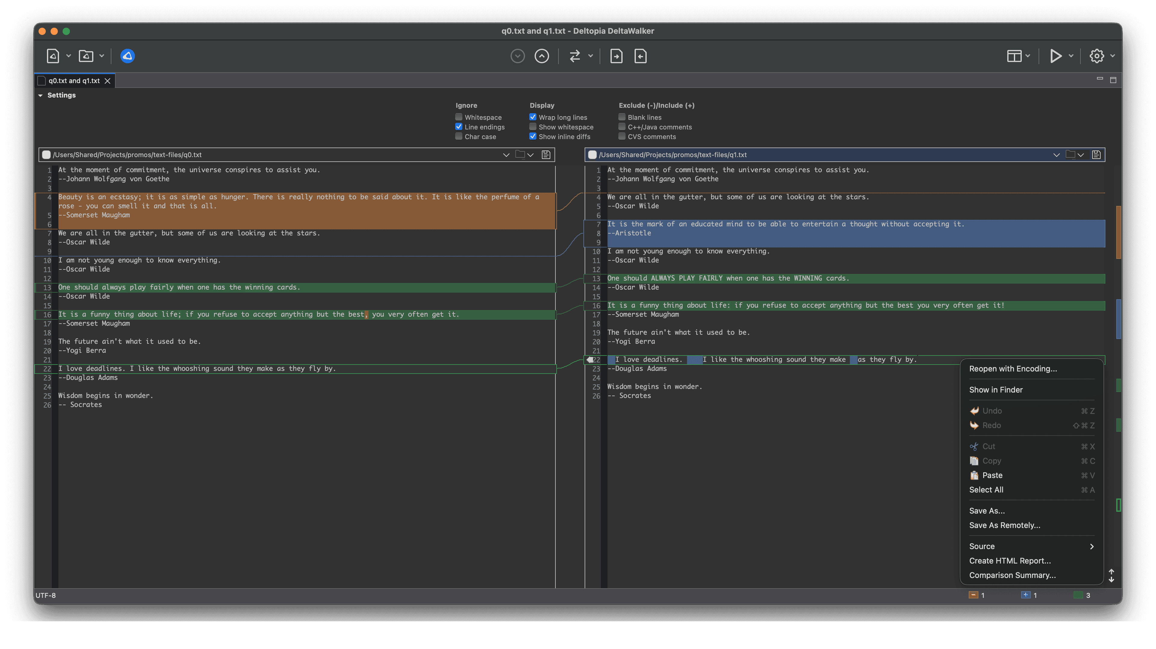 DeltaWalker v3 text and source code comparison